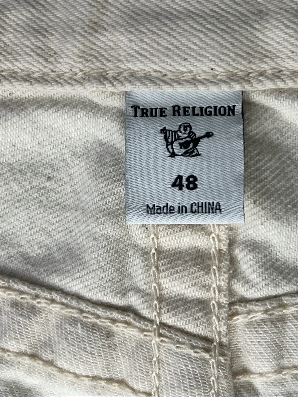 True Religion Men's Cream Denim Shorts - Raw Hem Five-Pocket